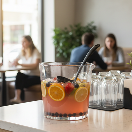 1.25 oz Black Plastic Ladle in punch bowl cafe setting