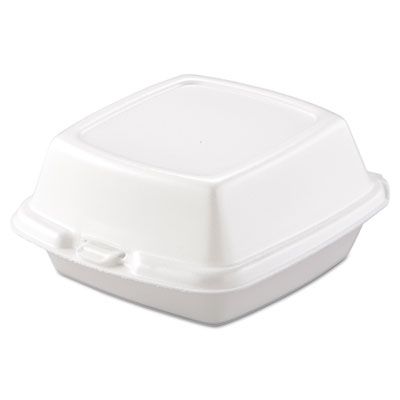 6" x 6" x 3" Foam Hinged White Container - 1 Compartment - Dart (500/case)