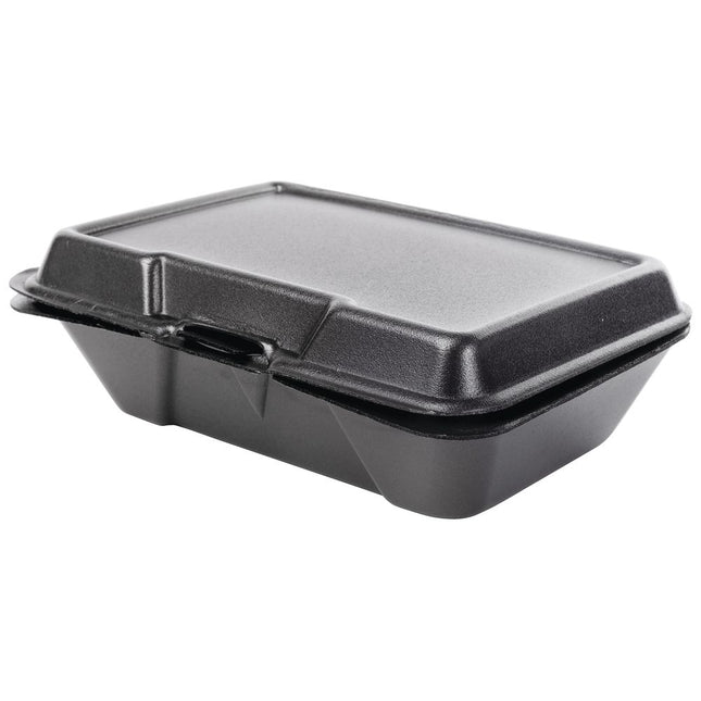 9x6x3 Large Deep Hinged Foam Container Black - Genpak (200/case)