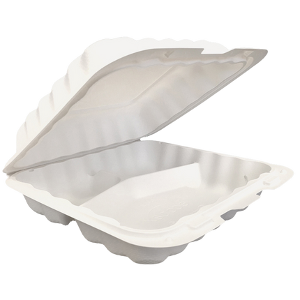 3 Compartment Hinged Cont White Microwavable- 150/case - Snap Box