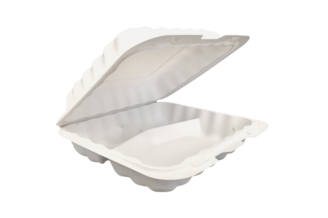 3 Compartment Hinged Cont White Microwavable- 150/case - Snap Box