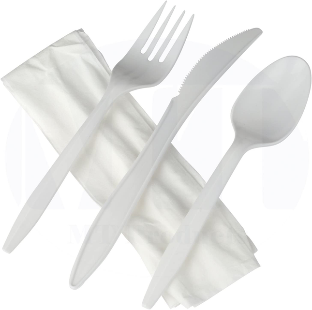 4 pc Cutlery Kit Med Weight White - Hystix (400/case)