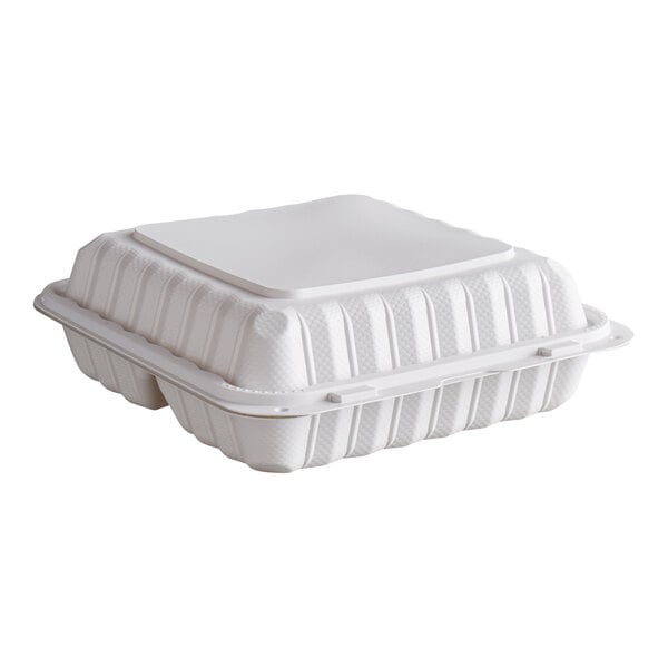 3 Compartment Hinged Cont White - Ecopax