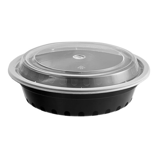 24 oz. Black Round Microwavable Heavy Weight Container with Lid - 150/Case