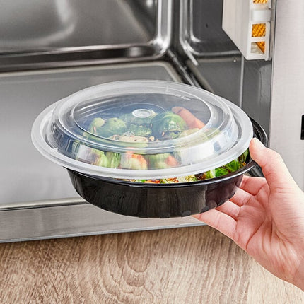 24 oz. Black Round Microwavable Heavy Weight Container with Lid - 150/Case