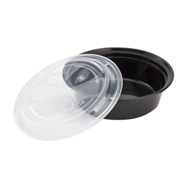 32 oz PP Plastic Microwavable Round Food Containers & Lids, Black 150/case