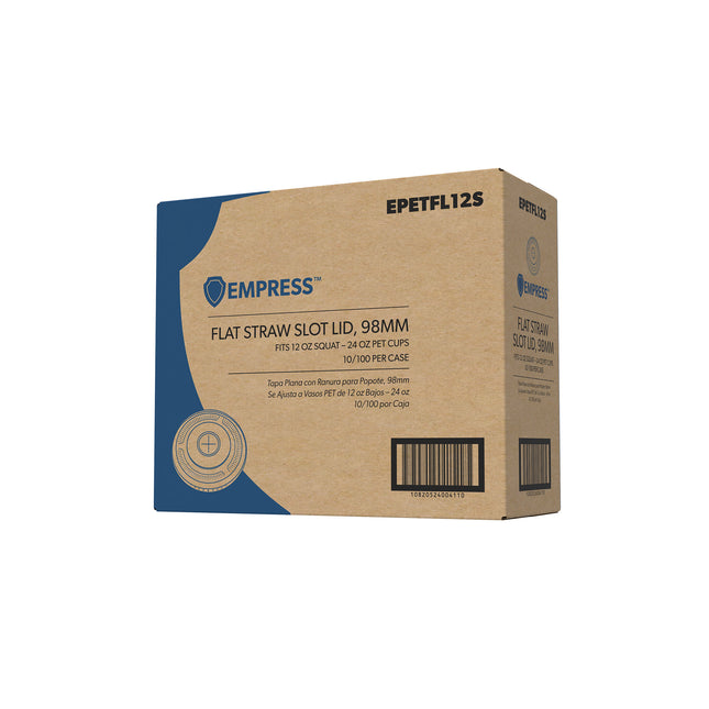 12, 16, 20, and 24 oz PET Flat Lid with Straw Slot - Empress (1000/case)