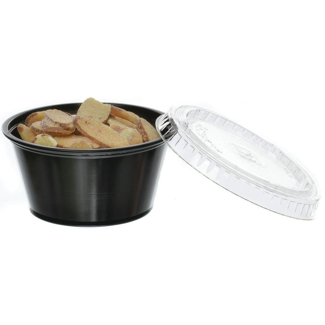 PET Plastic Lid for 3.25 to 5.5 oz. Souffle Cup / Portion Cup - 2,500/Case - Karat