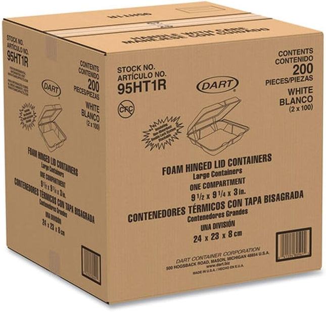 9" x 9" x 3" Foam Hinged Container - 1 Compartment - Dart (200/case)
