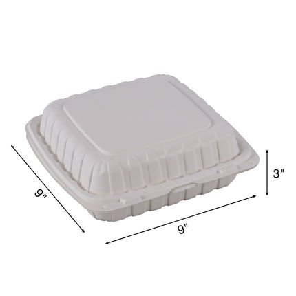 9" x 9" Mineral Filled PP Hinged MFPP Container, 1 compartment, White (vented) 150/cs