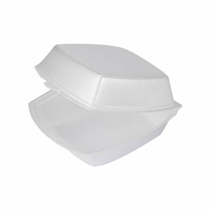 6" x 6" x 3" Foam Hinged White Container - 1 Compartment - Dart (500/case)