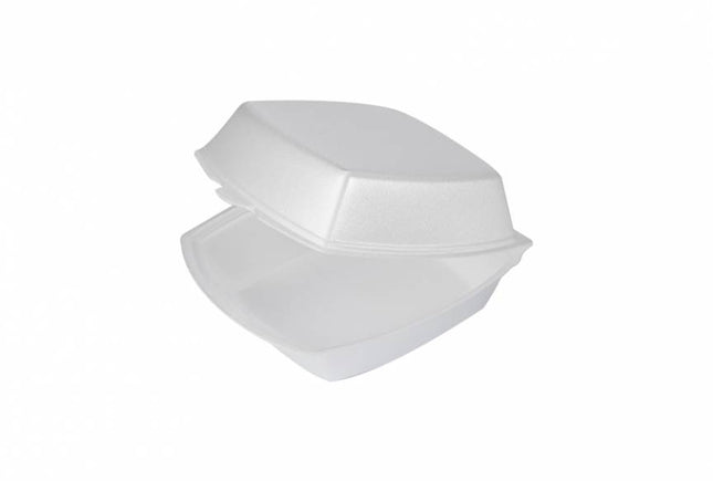 6" x 6" x 3" Foam Hinged White Container - 1 Compartment - Dart (500/case)