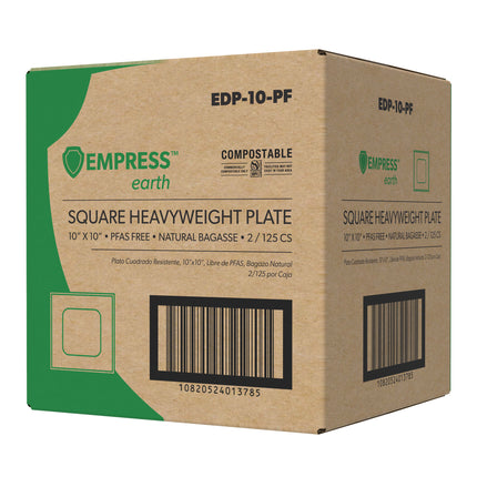 Empress Earth Heavy Square Plate Molded Fiber 10" x 10" Natural White PFAS Free 2 / 125 cs
