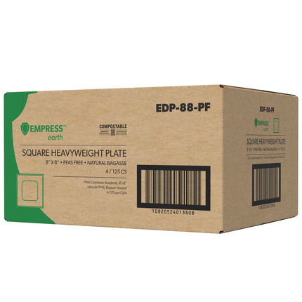 Empress Earth Square Heavy Molded Fiber Plate 8" x 8" Natural White PFAS Free 4 / 125 cs