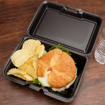 9x6x3 Large Deep Hinged Container Black - Genpak (200/case)