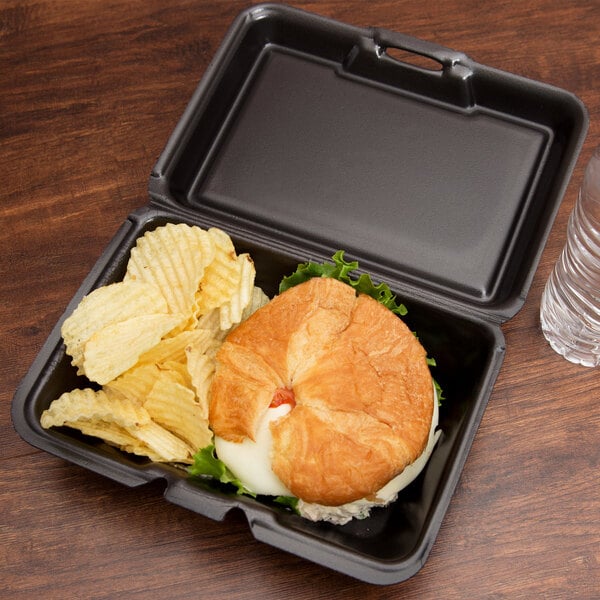 9x6x3 Large Deep Hinged Container Black - Genpak (200/case)