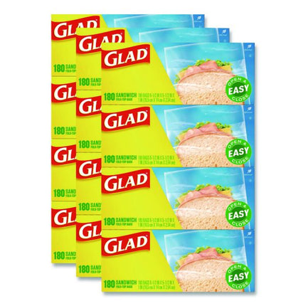 Glad Fold Top Food Storage Plastic Sandwich Bags,  180 Bags/Box, 12 Boxes/Carton