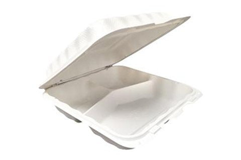 3 Compartment Hinged Cont White Microwavable- 150/case - Snap Box