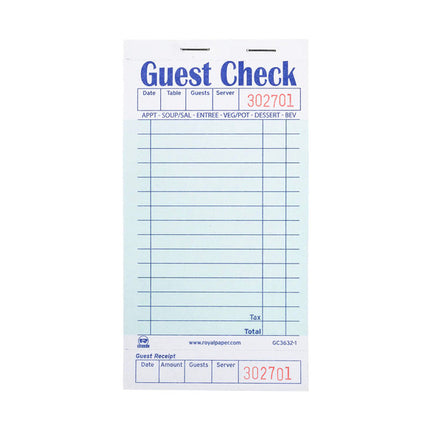 1 Ply 15 Line Guest Check - Empress (50/case)