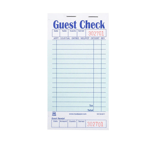 1 Ply 15 Line Guest Check - Empress (50/case)