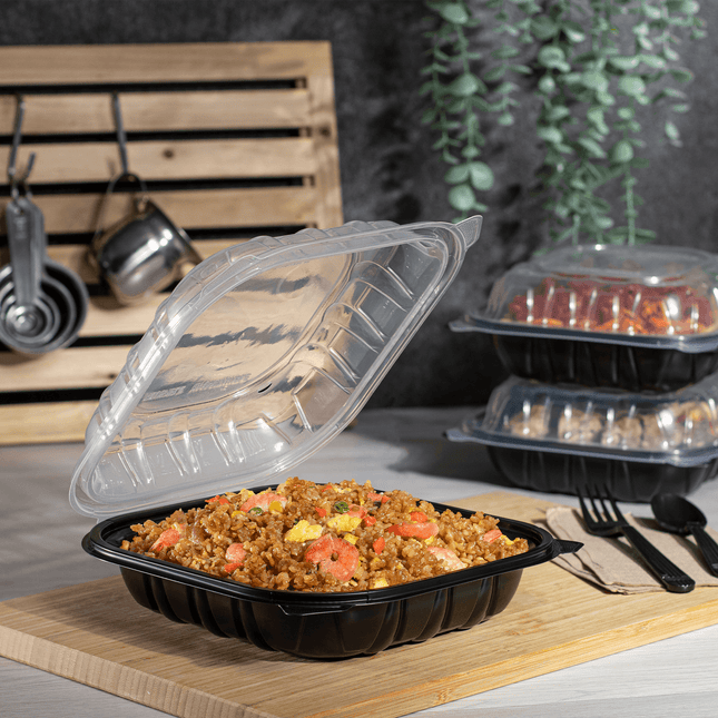 9x9 1 Comp Hinged Container Black/Clear Lid  – Empress (150/case)