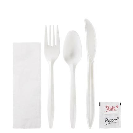 6 pc Cutlery Kit Medium weight White - Karat  (250/case)