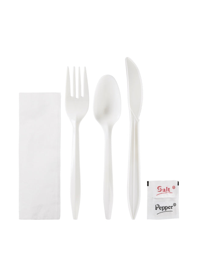 6 pc Cutlery Kit Medium weight White - Karat  (250/case)