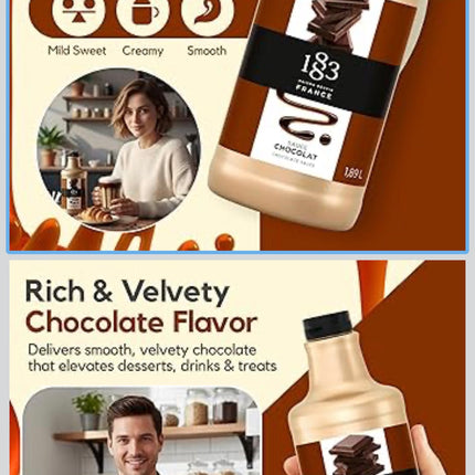 1883 Chocolate Sauce – Large 1.89L Bottle – Authentic French Dessert Sauce – Rich, Smooth Chocolate Flavor – Ideal for Cafes, Desserts, & Beverages