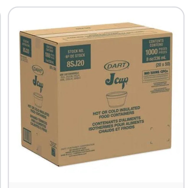 Dart 8SJ20 Foam Container - 8oz,White (Case of 1000)