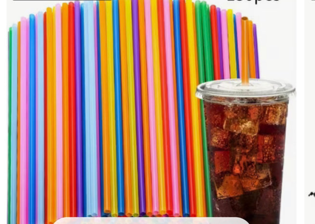 7.75" Jumbo Straw Slim Drinking Straws - Neon Colors - Unwrapped - Empress (5,000/case)