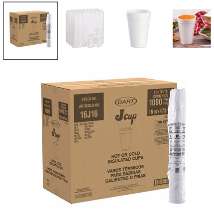 Dart 16J16 Cup 16 oz Insulated Foam Cup, White 1,000/cs