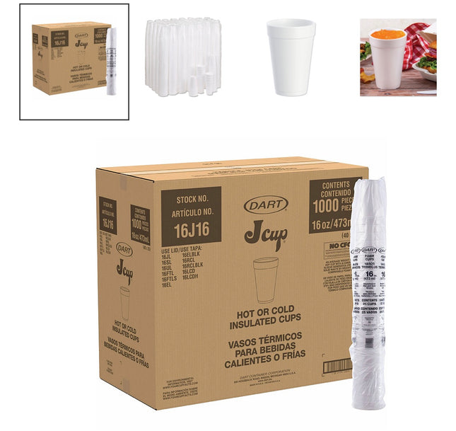 Dart 16J16 Cup 16 oz Insulated Foam Cup, White 1,000/cs
