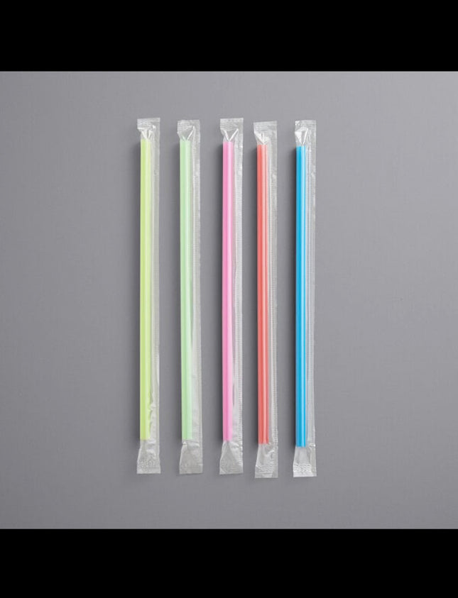 Boba Straws Neon Mixed 9” Wrapped Individual Colors - 1,600 Per Case