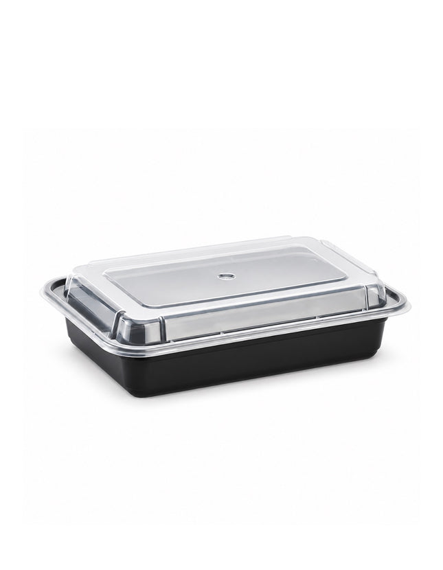 28 oz Rectangular Black Bottom Clear Lid  Combo 150/case)