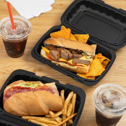 9" x 6" Mineral Filled PP Hinged Container, 1 compartment, Black (vented) 250/cs