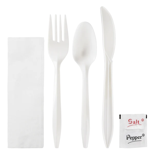 Karat  Plastic Medium Weight Cutlery Kits with, 6PC White image 0