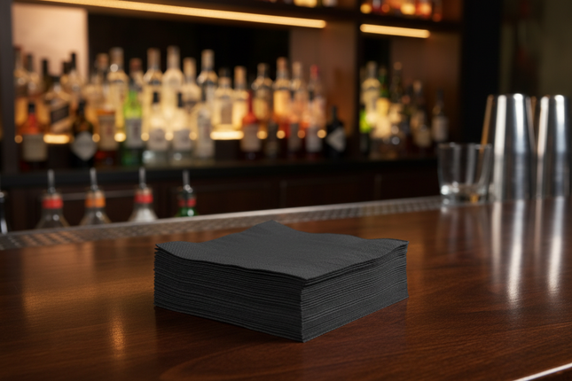 black beverage napkin on bar