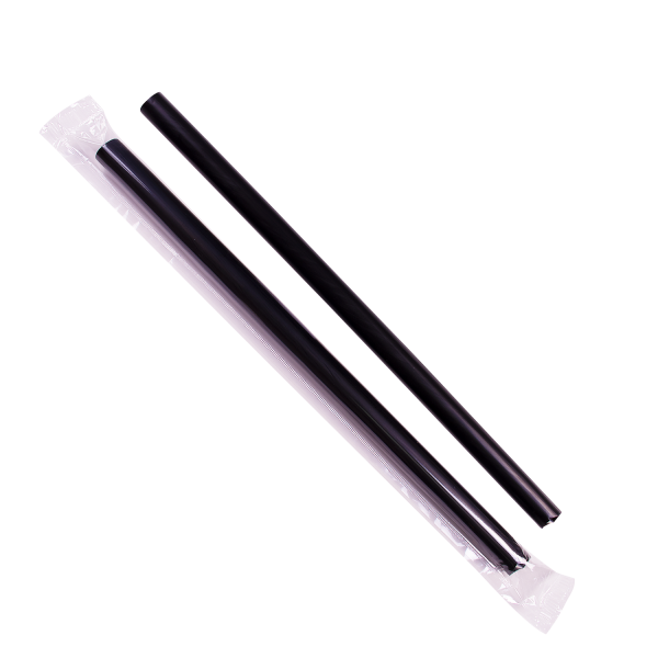 9" Boba Straw Angle Cut Black Wrapped Boba Straws - Karat (1600/case)