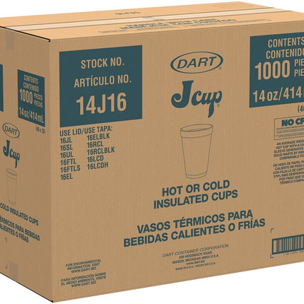 14 oz White Foam Cup 14j16 - Dart (1000/case)