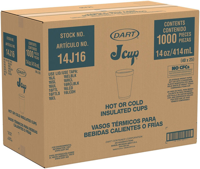 14 oz White Foam Cup 14j16 - Dart (1000/case)
