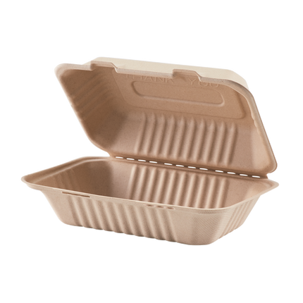 9x6 Hinged 1 Compartment Bagasse Container Natural - Karat (200/case)