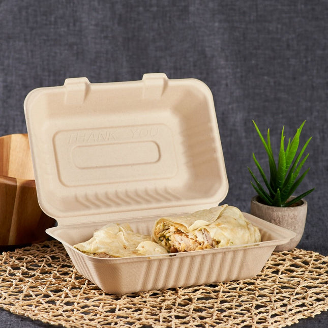 9x6 Hinged 1 Compartment Bagasse Container Natural - Karat (200/case)