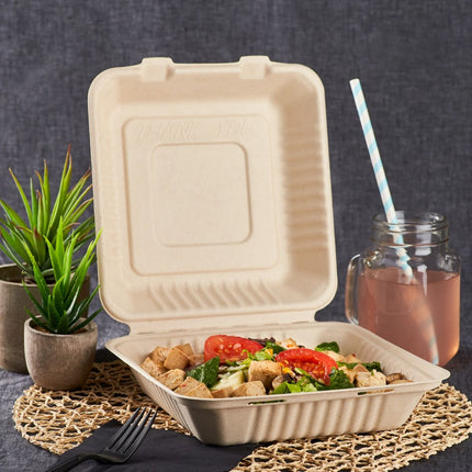 9x9 Bagasse 1 Compartment Container Natural - Karat (200/case)