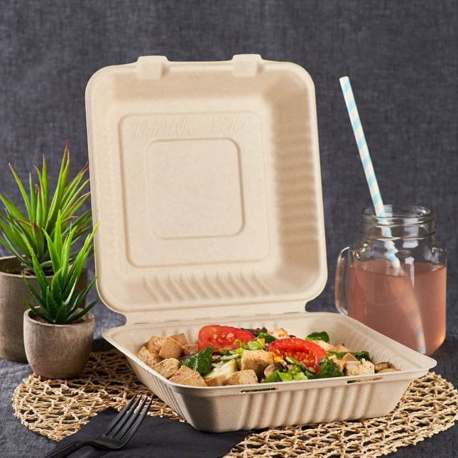 9x9 Bagasse 1 Compartment Container Natural - Karat (200/case)