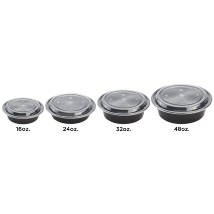 32 oz PP Plastic Microwavable Round Food Containers & Lids, Black 150/case