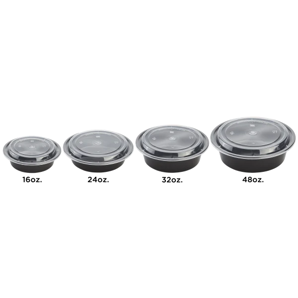 32 oz PP Plastic Microwavable Round Food Containers & Lids, Black 150/case