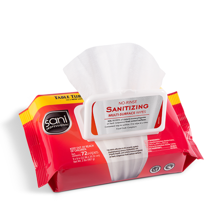 Sani Professional No-Rinse Sanitizing Wipes Multi-Surface 9" x 8" Softpack 12 / 72 cs