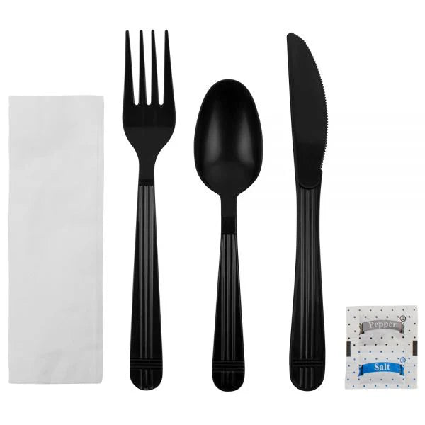 6 PC Cutlery Kit Heavy Weight Black - Karat (250/case)