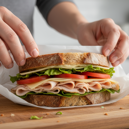 wax paper wrapping a sandwich
