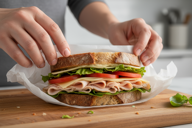 wax paper wrapping a sandwich